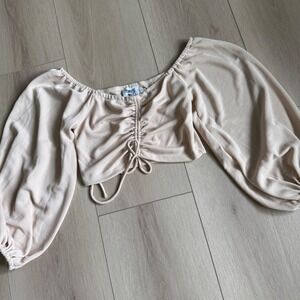 Princess Polly Ruched Front‎ Crop Top Long Balloon Sleeve Women's US 6